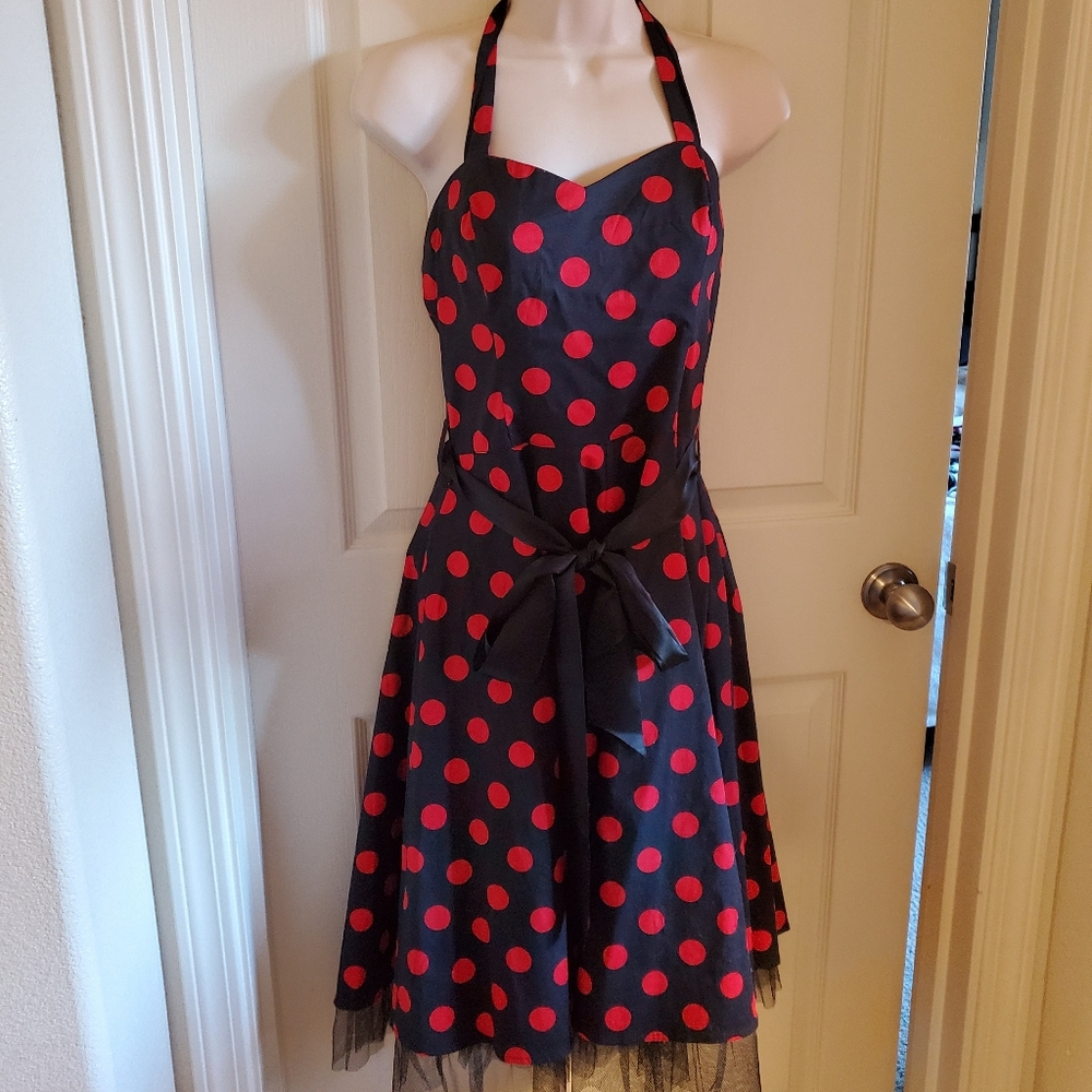 Polka dot halter dress pinup style 50's retro